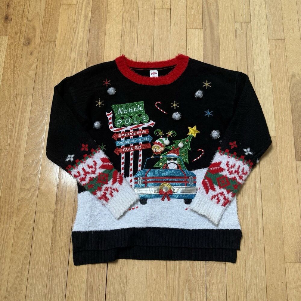 Holiday Time Women’s Christmas Tree Ugly Christmas Sweater Black Size M